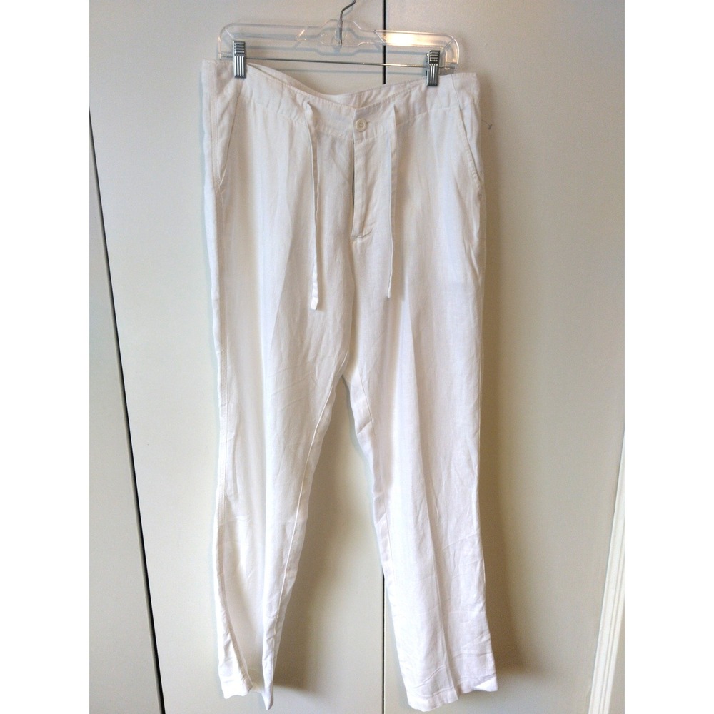 Toscano Mens 100 % Linen Pants Size M White Drawstring Waist Loose Fit Beachy